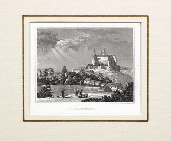 Oelsnitz - Burg Voigtsberg. Originaler Stahlstich um 1840