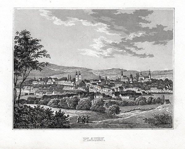 Plauen im Vogtland. Originaler Stahlstich um 1840