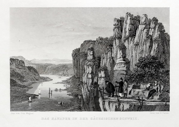 Sächsische Schweiz: Das Kanapee -. Stahlstich um 1850