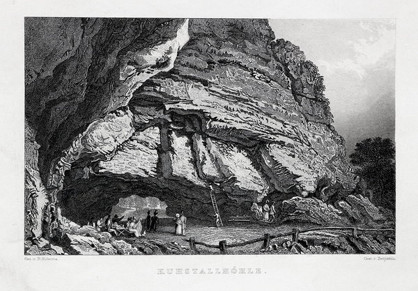 Sächsische Schweiz: Kuhstallhöhle -. Stahlstich um 1850