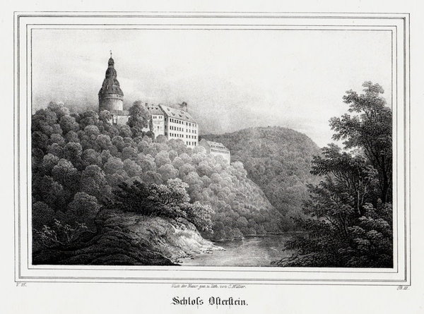 Schloß Osterstein. Originale Lithographie aus Saxonia um 1840