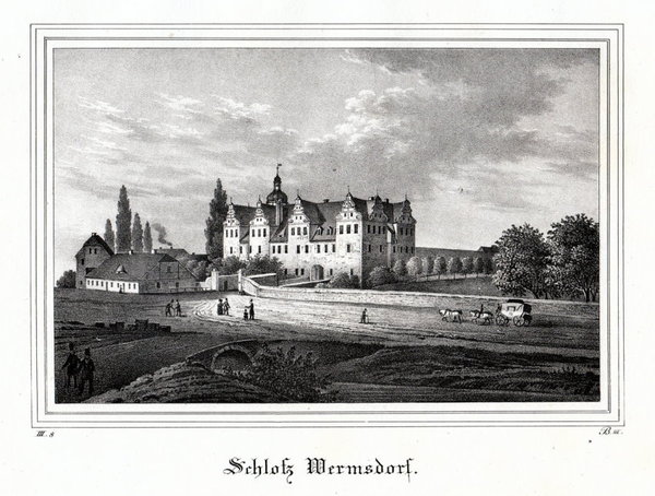 Schloß Wermsdorf. Originale Lithographie aus Saxonia um 1840