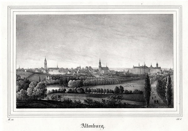 Altenburg: Gesamtansicht. Originale Lithographie aus Saxonia um 1840