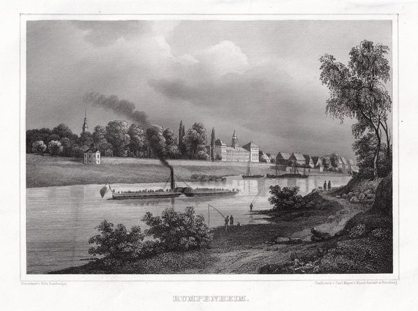 Offenbach-Rumpenheim am Main.. Originaler Stahlstich um 1850