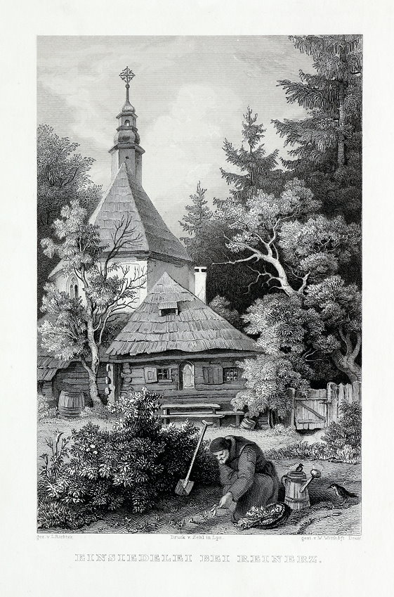 Bad Reinerz / Grafschaft Glatz, Einsiedelei. Stahlstich um 1850