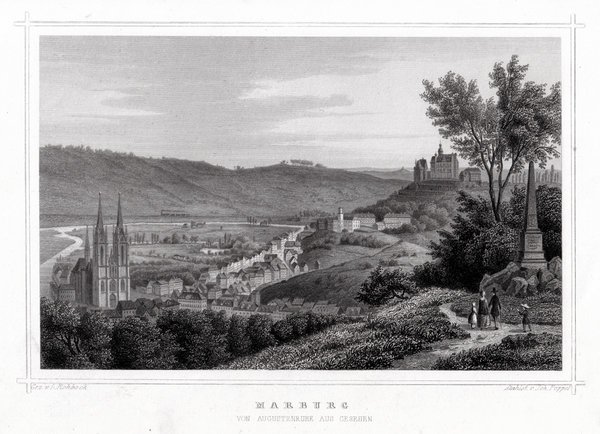 MARBURG. von Augustenruhe aus. Originaler Stahlstich um 1850