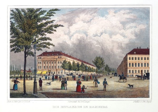 Hamburg - Die Esplanaden - Orig. Stahlstich v. Poppel / Lill um 1840