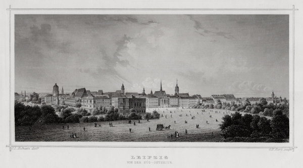 Leipzig - Panoramaansicht von der Süd-Ostseite - Orig. Stahlstich um 1860