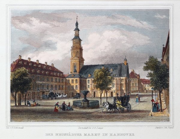 Hannover: Neustädter Markt. Handkolorierter Stahlstich um 1850