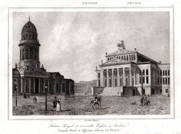 BERLIN: Königl. Theater und Kirche. Originaler Stahlstich um 1840