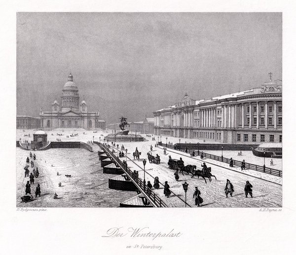 St. Petersburg. Der Winterpalast. Original Stahlstich um 1850