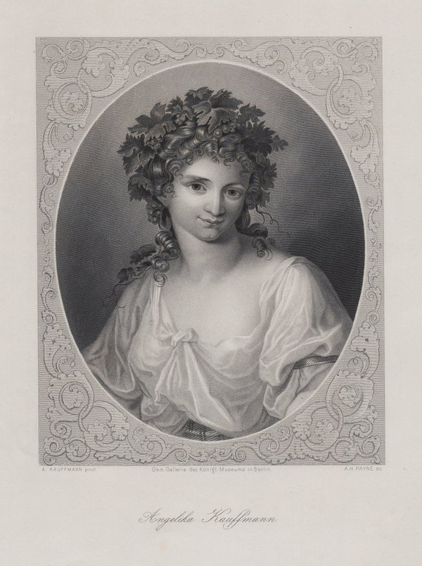 Angelika Kauffmann, Selbstporträt der Malerin im Oval. Originaler Stahlstich um 1850