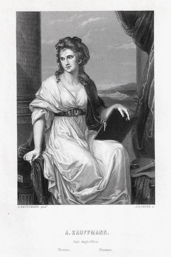 Angelika Kauffmann, Selbstporträt der Malerin. Originaler Stahlstich um 1860