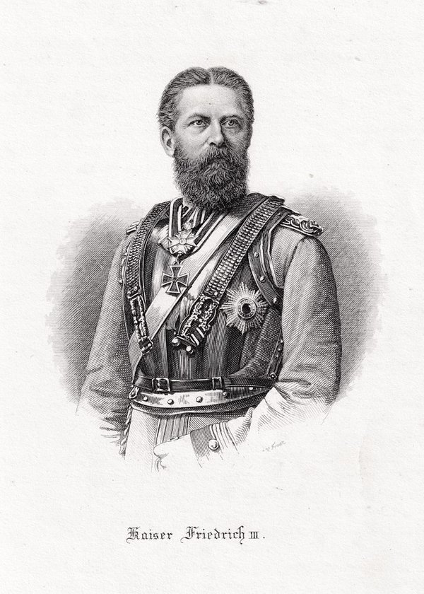 Kaiser Friedrich III. Brustbild.. Originaler Stahlstich um 1890
