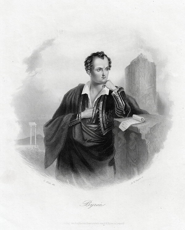 Lord Byron. Echter Stahlstich um 1850