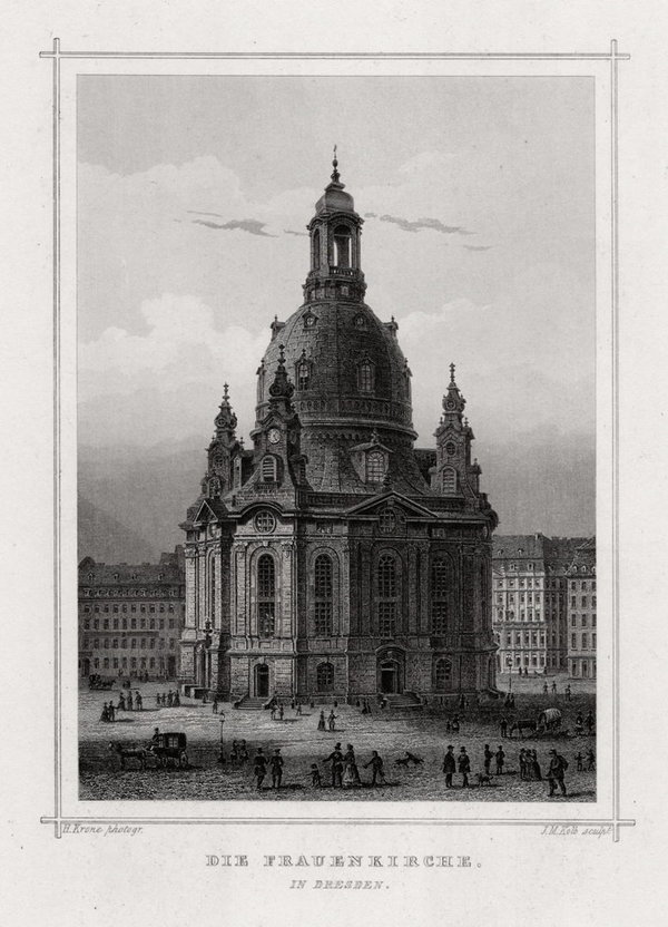 DRESDEN: Die Frauenkirche. Originaler Stahlstich um 1850