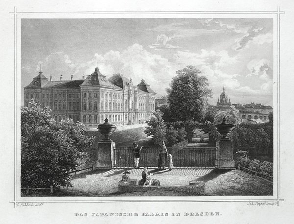 DRESDEN: Japanisches Palais. Originaler Stahlstich um 1850