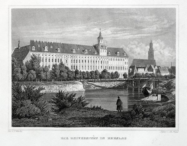 BRESLAU (Wroclaw) Die Universität. Originaler Stahlstich um 1850