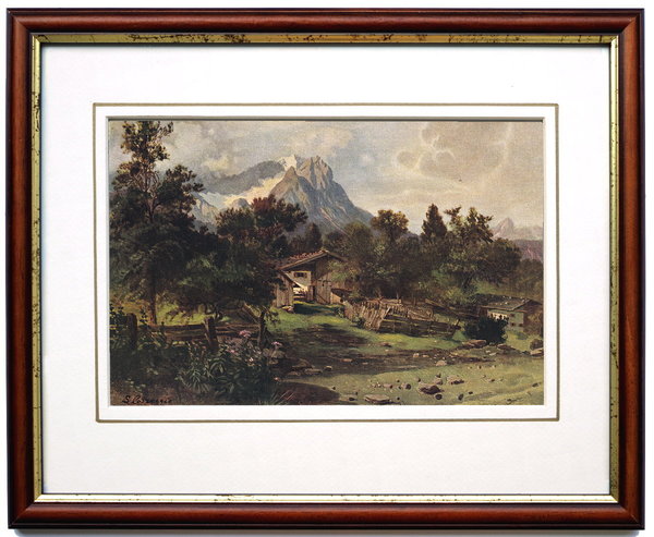 Ludwig Correggio: Alt Garmisch mit Zugspitze. Kunstdruck gerahmt