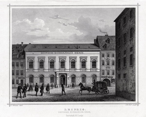 LEIPZIG: Deutsche Buchhändler Börse. Originaler Stahlstich um 1850