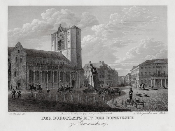 Braunschweig. Burgplatz mit der Domkirche Großer Stahlstich um 1843