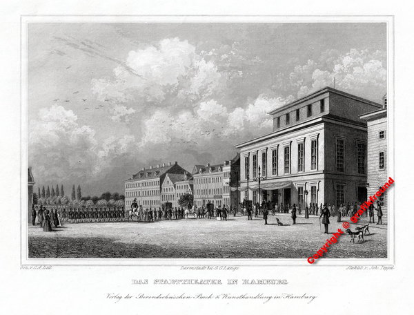 Hamburg - Das Stadttheater - Orig. Stahlstich v. Poppel / Lill um 1842
