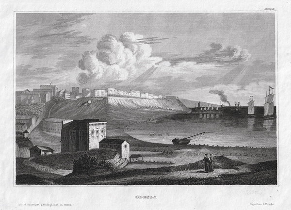 Odessa auf der Krim. Originaler Stahlstich um 1850