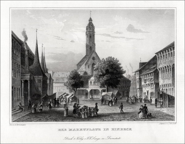 Einbeck. Der Marktplatz Originaler Stahlstich, Kolb um 1850