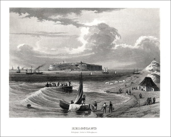 Helgoland. Gesamtansicht Originaler Stahlstich, BI Prachtausgabe um 1860