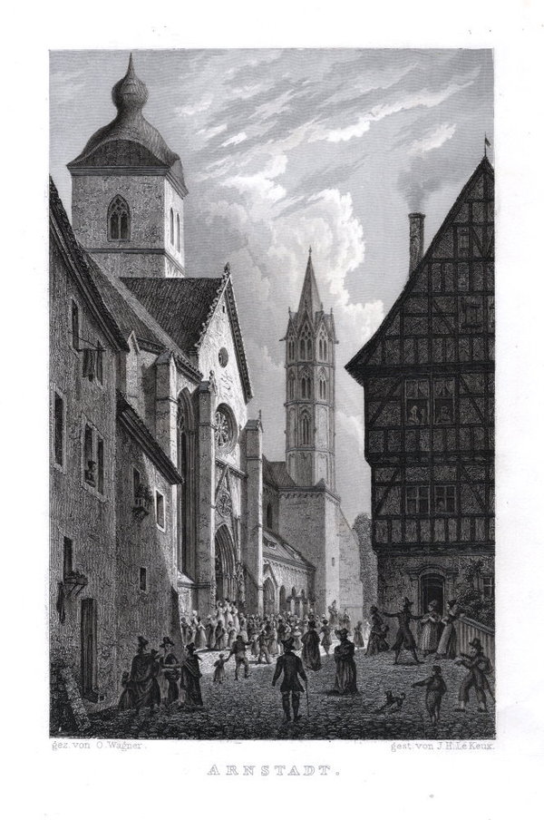 Arnstadt. Oberkirche Originaler Stahlstich LeKeux um 1850