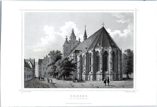 Zerbst / Die St. Nicolaikirche, Originaler Stahlstich, Umbach um 1850
