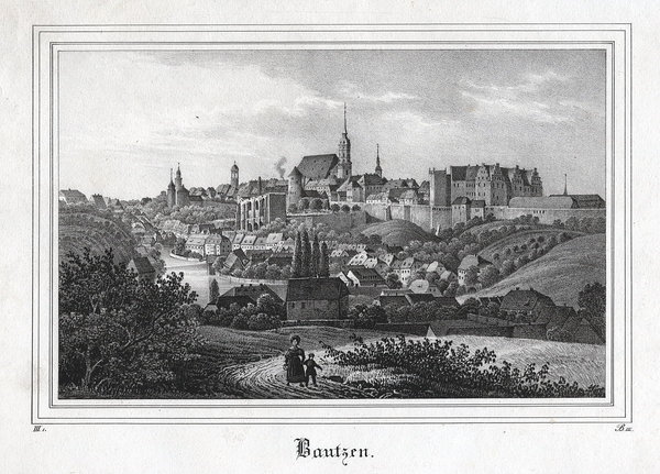 Bautzen Gesamtansicht 2. Originale Lithographie aus Saxonia um 1840