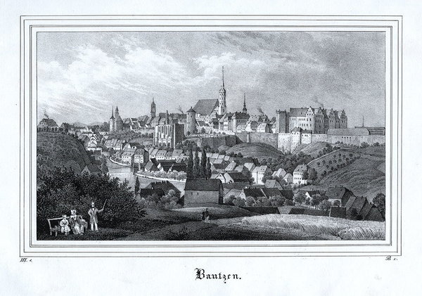 Bautzen Gesamtansicht 1. Originale Lithographie aus Saxonia um 1840