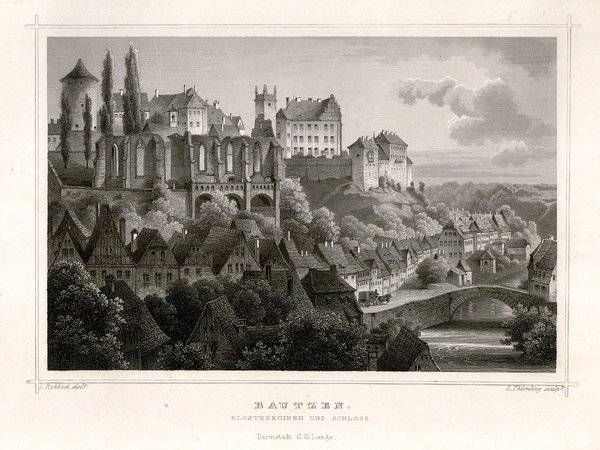 Bautzen. Klosterruine und Schloß Originaler Stahlstich, Thümling 1857