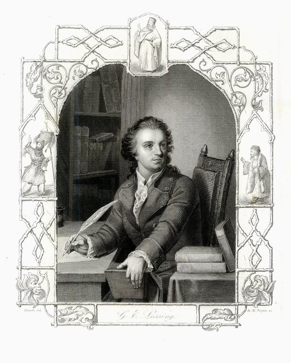 Lessing Porträt. Originaler Stahlstich, Payne 1845