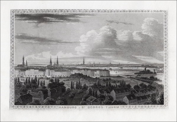 HAMBURG: vom St Georgs-Turm aus ., Originaler Stahlstich, James Gray 1852