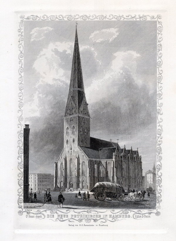 HAMBURG: Petri-Kirche, Originaler Stahlstich, James Gray 1852