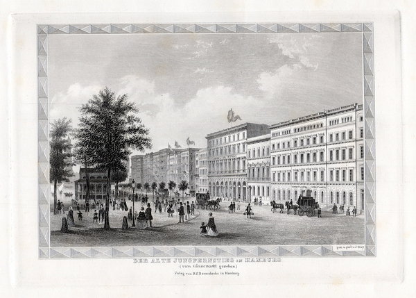 HAMBURG: Der alte Jungfernstieg, Originaler Stahlstich, James Gray 1852