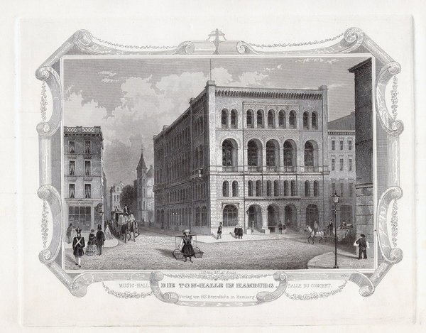 HAMBURG: Die Tonhalle, Originaler Stahlstich, James Gray 1852