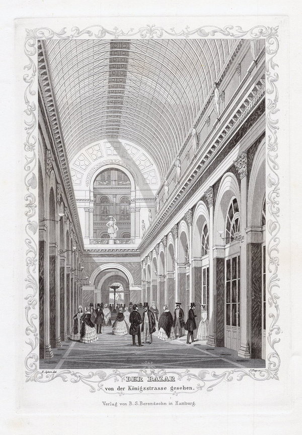 HAMBURG: Basar von der Königstr. aus, Originaler Stahlstich, James Gray 1852