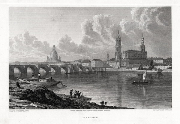 Dresden  - Ansicht  Orig. Stahlstich v. Wallis / Capt. Batty von 1828
