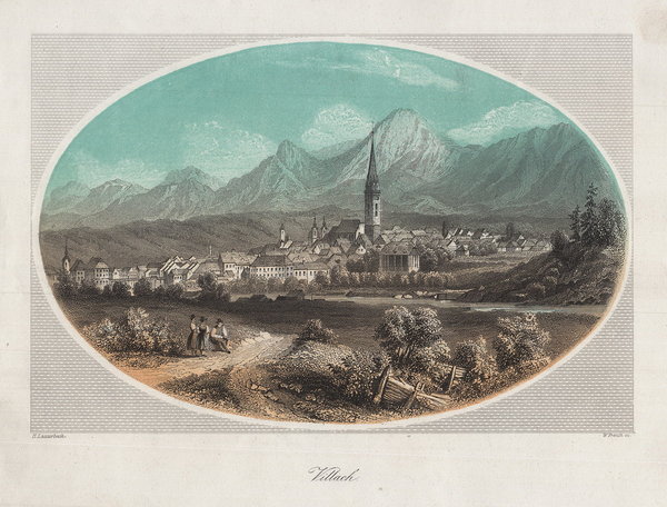 Villach/ Kärnten. Originaler Stahlstich, French um 1850