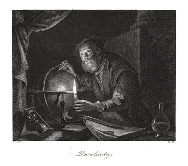 Der Astrologe n. Gerard Dow. Originaler Stahlstich um 1850