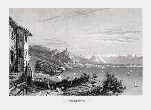 Bregenz  Bodensee. Echter Stahlstich von Geib 1838