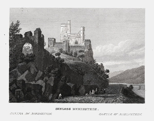 Rheinstein. Schloß. . Echter Stahlstich von Geib 1838