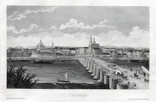Dresden. Gesamtansicht. Originaler Stahlstich, Kunstverlag 1843