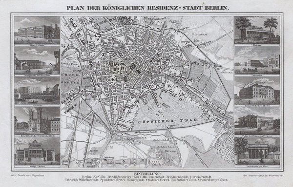 Berlin. Stadtplan. Originaler Stahlstich, Kunstverlag 1843