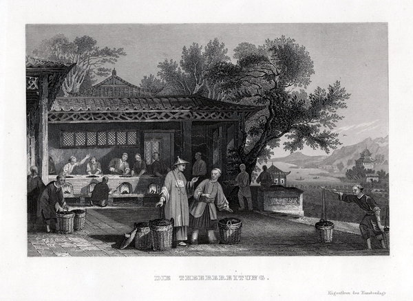 Teebereitung in China n. Thomas Allom um 1840