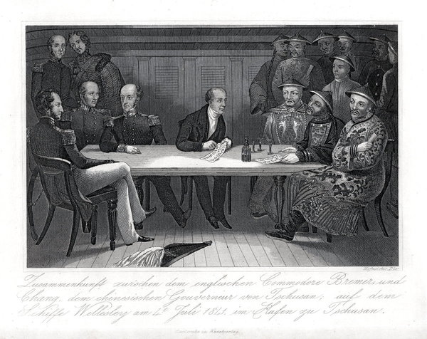 Verhandlungen Juli 1841 im Hafen zu Tschusan  n. Thomas Allom um 1840