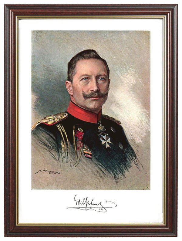 Kaiser-Wilhelm II. . Aquarelldruck n. Fechner. Sonderposten, gerahmt